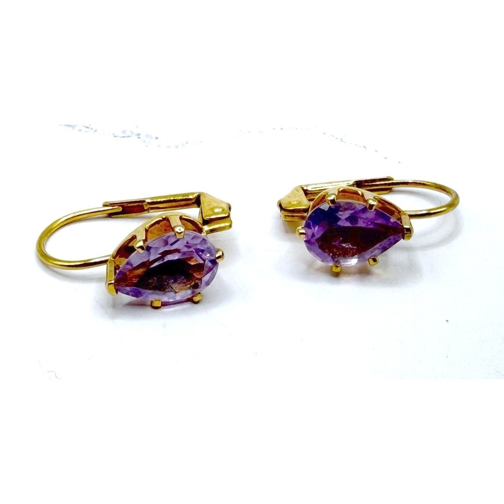 Amethyst Clip On Earrings Gold Tone Vintage‎ Oval Purple Stone VIDEO